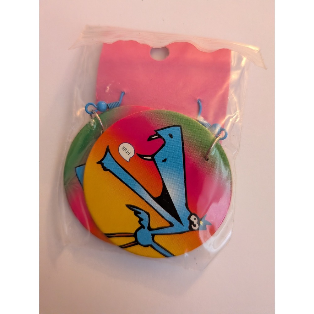 Blue Monster Hello Tie Dye Graphic Disc Drop Earrings Y2K Neon Retro Jewelry